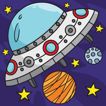UFO Spaceship Colored Cartoon Illustration