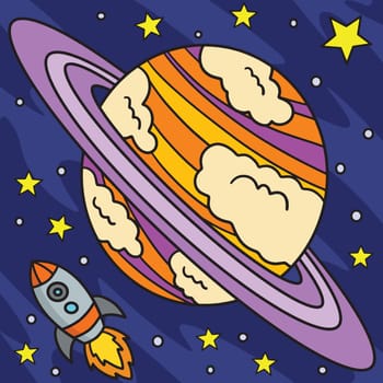 Planet Saturn Colored Cartoon Illustration