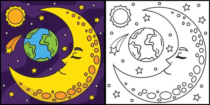 Sleeping Crescent Moon Coloring Page Illustration