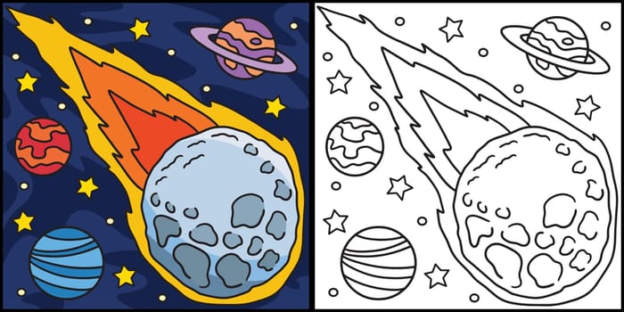 Falling Asteroid Coloring Page Illustration