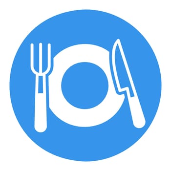 Plate, fork and knife isolated vector icon
