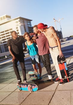 Skating is more than a hobby. a group of skaters standing together.