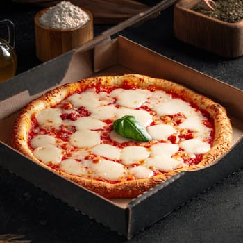 Take away backed margherita pizza with cheese