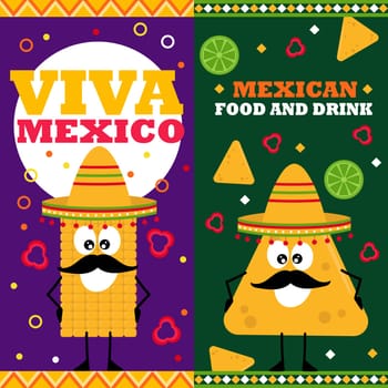 Cartoon mexican food. Vertical vector banners. Promo vector illustration