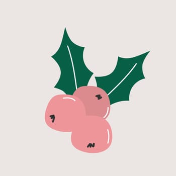 Holly berry icon in cartoon flat style. Hand drawn vector illustration