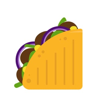 Cartoon quesadilla with meat and vegetables, vector illustration.
