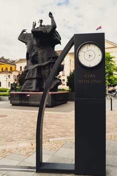 Bydgoszcz, Poland August 2022. Clock on main square View of City of Architecture famous popular tourist attraction travel destination Bydgoszcz near Brda River. Museums and monuments The largest city in the Kuyavian-Pomeranian Voivodeship Europe