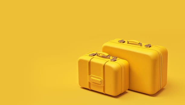Yellow travel suitcases on a yellow background. AI-Generated illustration.