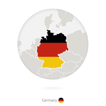 Map of Germany and national flag in a circle.
