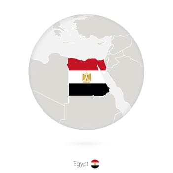 Map of Egypt and national flag in a circle.