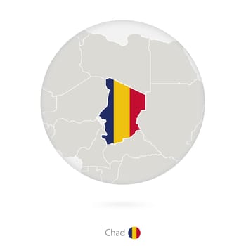 Map of Chad and national flag in a circle.