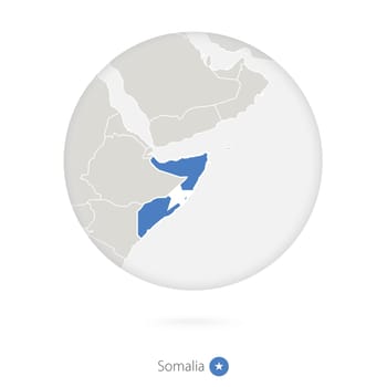 Map of Somalia and national flag in a circle.