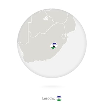 Map of Lesotho and national flag in a circle.