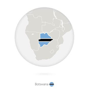 Map of Botswana and national flag in a circle.