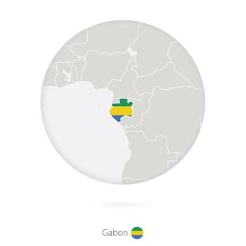 Map of Gabon and national flag in a circle.