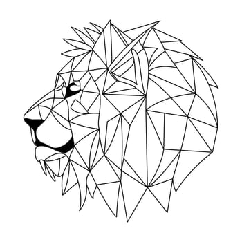 Lion logo design. Abstract black polygon lion head. Calm lion face.