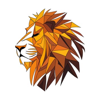 Lion logo design. Abstract colorful polygon lion head. Calm lion with teeth.