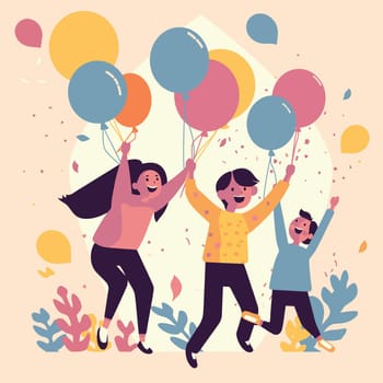 Happy Children with Balloons Vector Illustration. EPS10