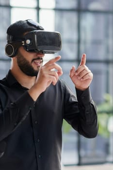 Businessman in virtual reality glasses or headset