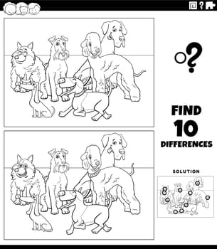 differences task with purebred dogs coloring page