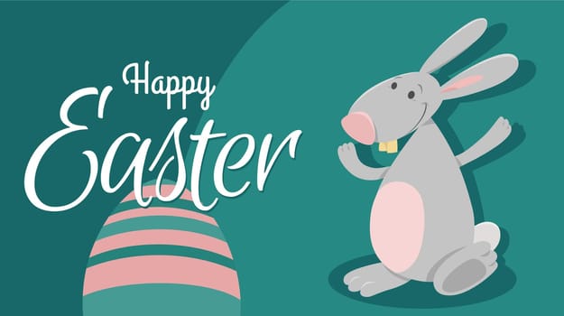 cartoon Easter bunny with painted egg greeting card