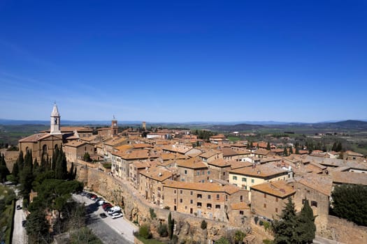 Aerial view of the medieval village of Pienza Siena 