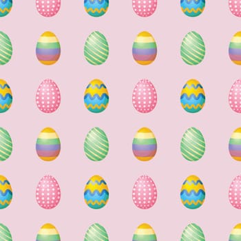 Seamless pattern. Pattern with Easter eggs. Easter eggs of different colors on a green background. Easter pattern for the print. Vector