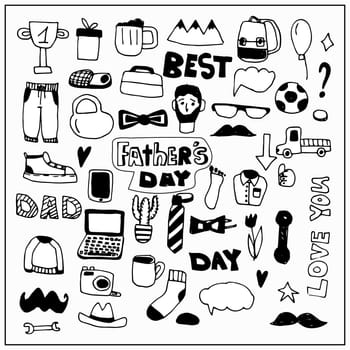 Vector set of doodle father day elements. Man.