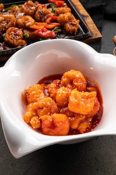 Gourmet sweet and sour fried shrimp appetizer