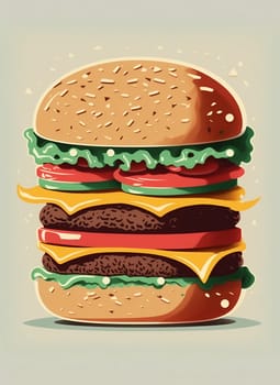 Vintage retro poster from 50s, 60s. Fast food, burger, cheeseburger delivery. Grunge poster