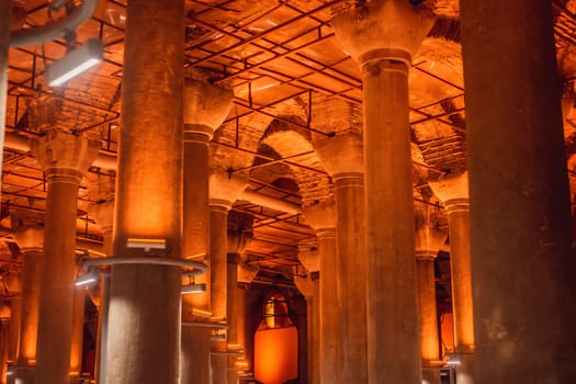 Beautiful cistern in Istanbul. Cistern - underground water reservoir build in 6th century, Istanbul, Turkey, Turkiye