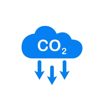 CO2 Icon. Emissions Reduction of Carbon Gas. Blue Cloud of CO2 Gas. Decrease Pollution Icon. Carbon Dioxide Emissions. Vector illustration