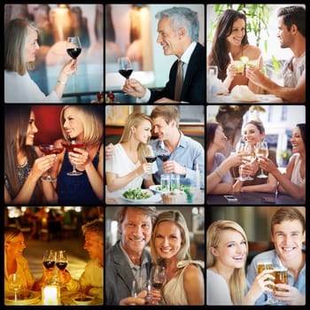 Heres to you. Composite shot of a variety of people drinking alcohol.