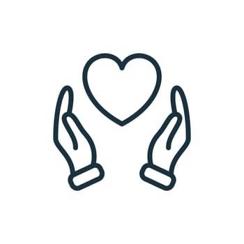Hands Holding Love Heart. Care, Save, Charity, Volunteering and Donate Concept. Symbol of Goodness, Love, Hope and Mercy. Symbol of Love and Charity. Editable stroke. Vector illustration