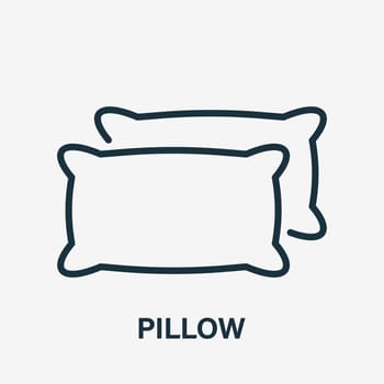 Pillow Line Icon. Cushion Outline Pictogram. Bedding Linear Icon. Bedroom Decorations. Editable stroke. Logo for interior store. Vector illustration