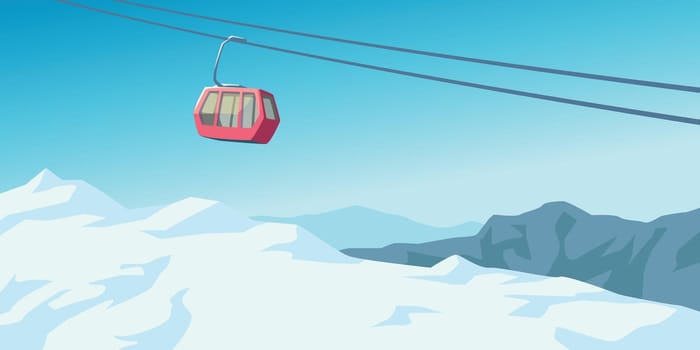 a red ski lift in mountain resort