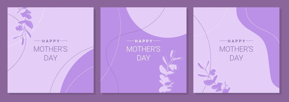Happy Mothers Day. Greeting card set boho style lilac color. Mothers day banner or poster design template.