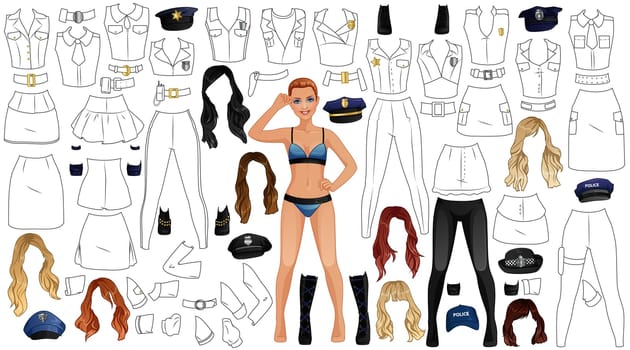 Police Uniform Coloring Page Paper Doll