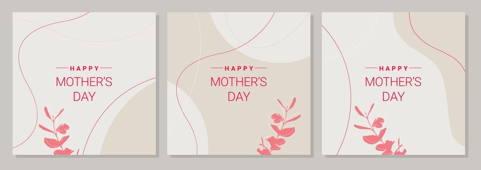 Happy Mothers Day. Greeting card set boho style pastel color. Mothers day banner or poster design template.