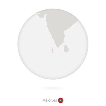 Map of Maldives and national flag in a circle.