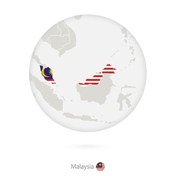 Map of Malaysia and national flag in a circle.