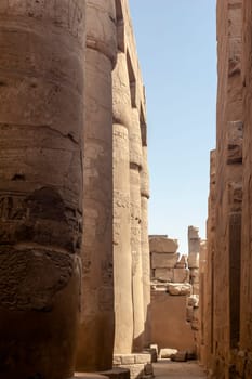 Luxor, Egypt - April 15 2008: The great hypostyle hall of the temple of Amun, Karnak, Luxor, Egypt