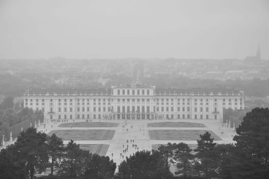 Parks and forecourt of Schoenbrunn Palace in Vienna, Austria