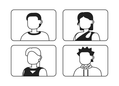 Online video meeting with employees monochrome flat vector icons set