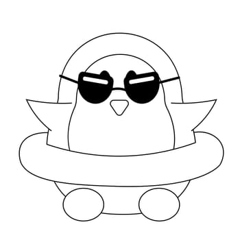 Cute Penguin in sunglasses with inflatable ring in black and white