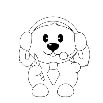 Cute Rabbit with headphone, microphone and pencil in black and white