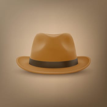 Vector 3d Realistic Brown Vintage Classic Gentleman Hat, Cap Icon Closeup. Front View. Mens Unisex Hat Design Template. Vector Illustration