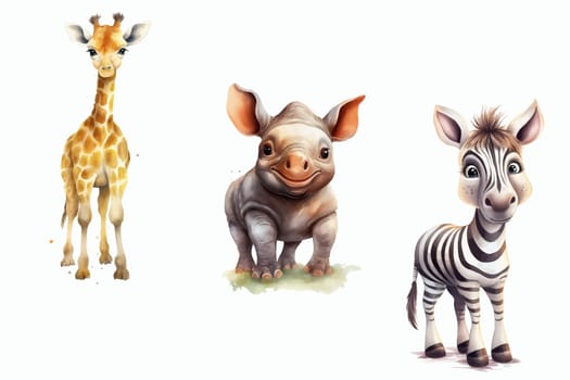Safari Animal set giraffe,rhino,zebra in 3d style. Isolated vector illustration