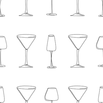 Glasses for alcohol line art seamless pattern