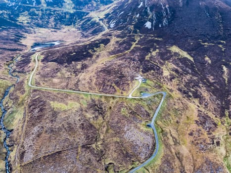 Aerial view of the Pilgrims Path up to the Slieve League cliffs in County Donegal, Ireland